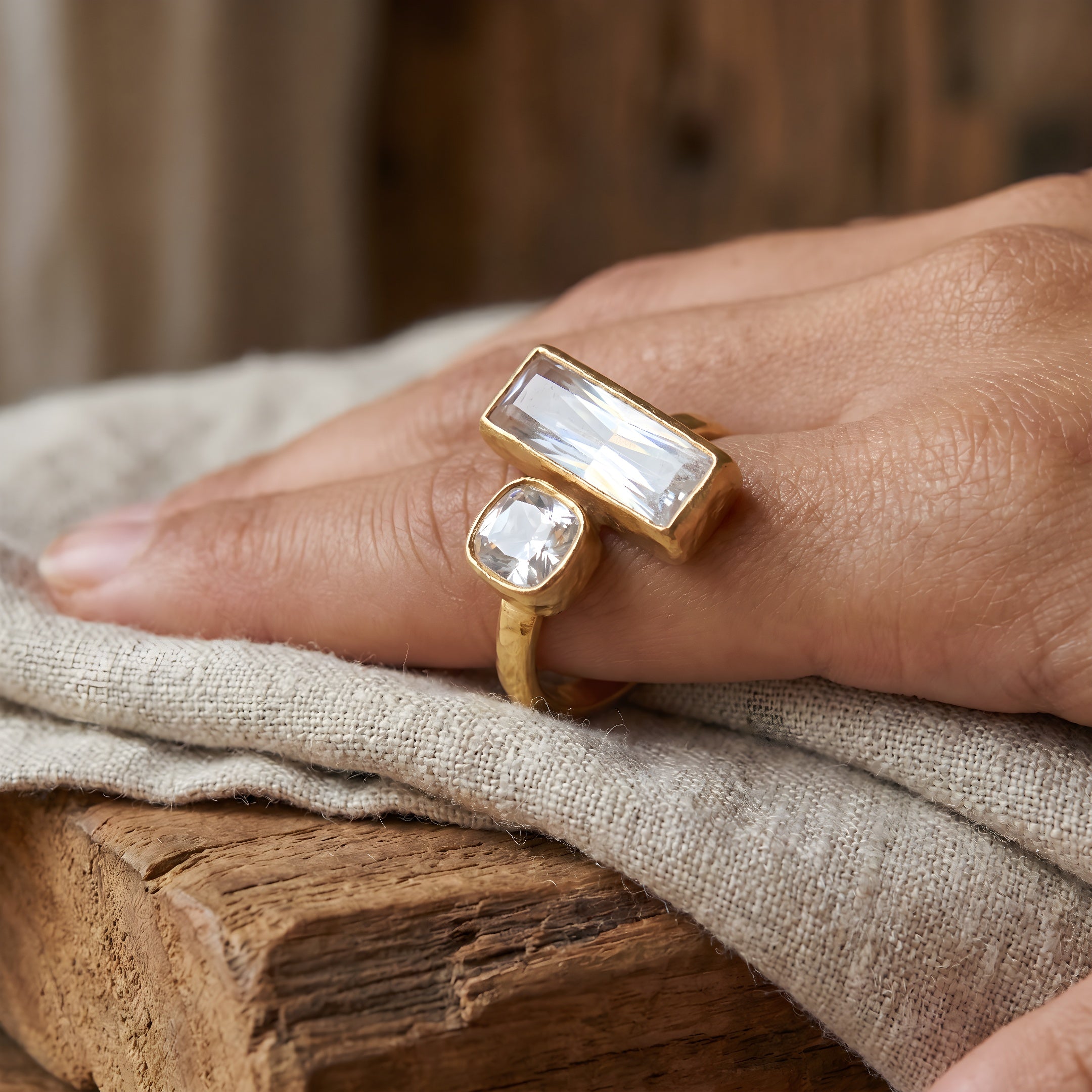 Geometric Baguette Duo Open Ring