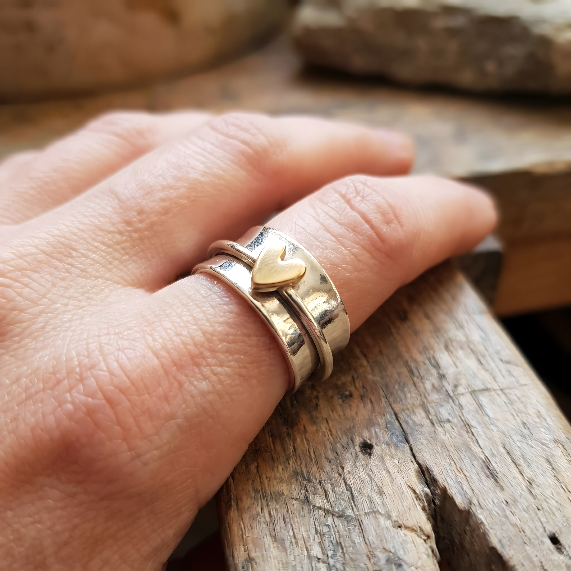 Vintage Golden Heart Silver Ring