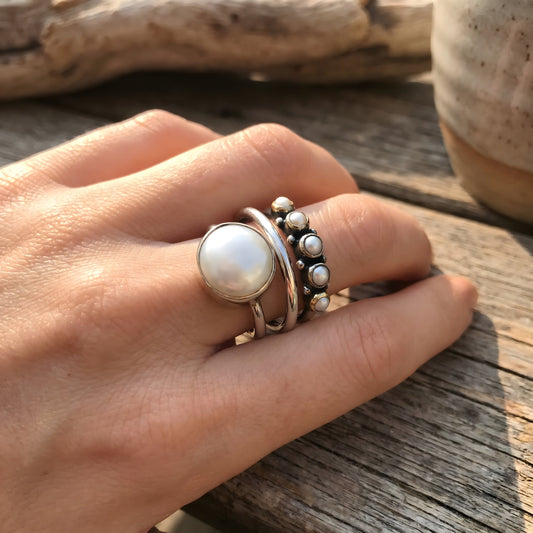 Stacked-Style Silver Pearl Ring
