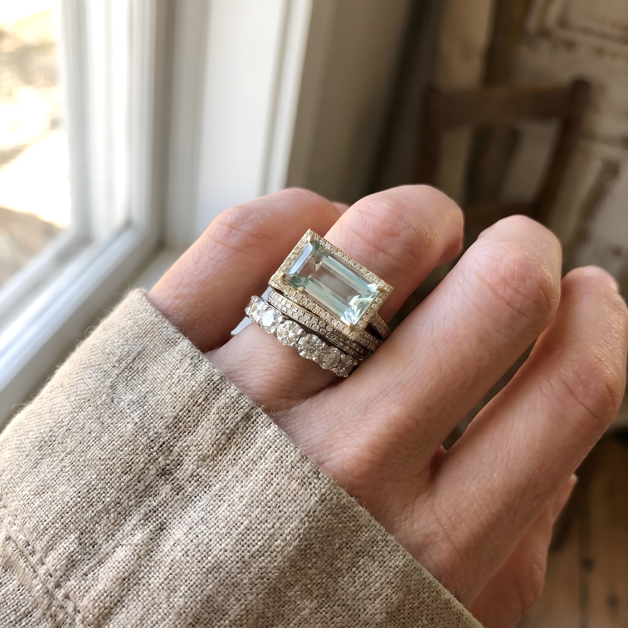 Vintage Silver Turquoise Glass Ring Set