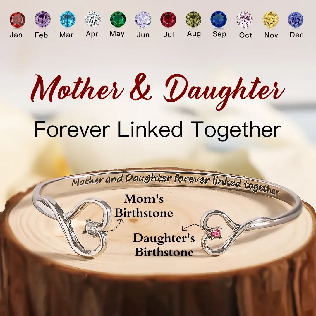 Mother & Daughter Forever Linked Together Double Heart Custom Birthstone Bracelet