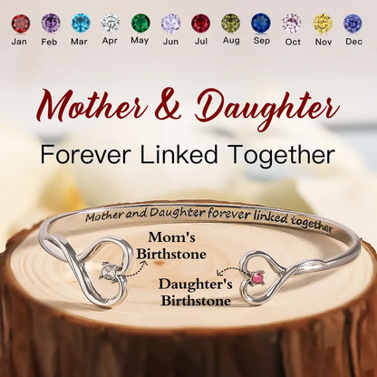 Mother & Daughter Forever Linked Together Double Heart Custom Birthstone Bracelet