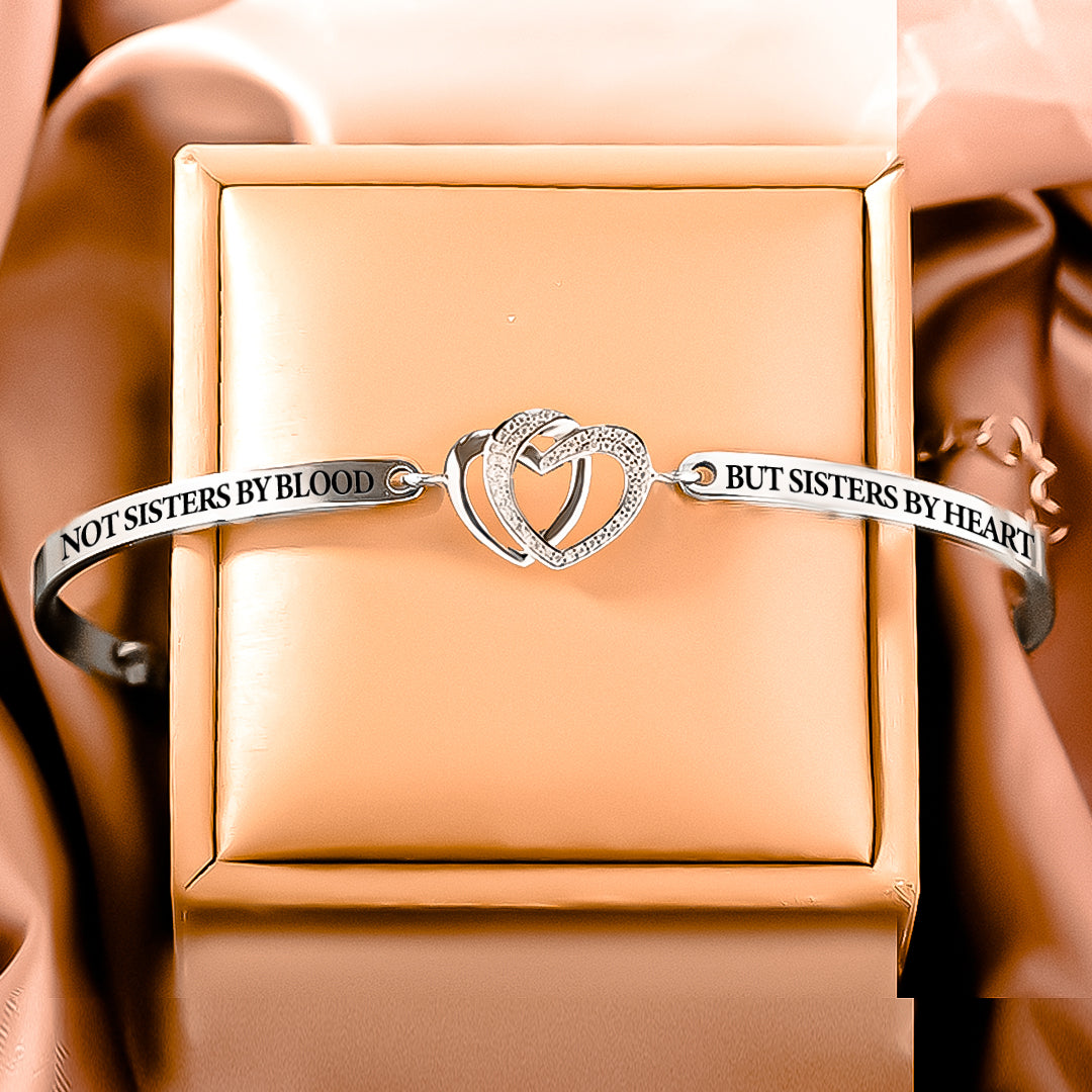 FOR FRIEND - NOT SISTERS BY BLOOD BUT SISTERS BY HEART DOUBLE HEART BRACELET