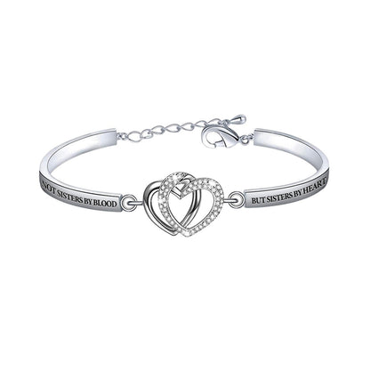 FOR FRIEND - NOT SISTERS BY BLOOD BUT SISTERS BY HEART DOUBLE HEART BRACELET