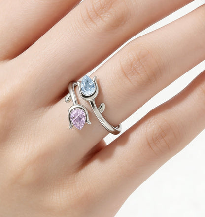 🌷Mother&Daughter Double Birthstones Tulip Ring