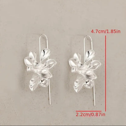 Elegant Silver Floral Hoop Drop Earrings