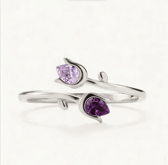 🌷Mother&Daughter Double Birthstones Tulip Ring