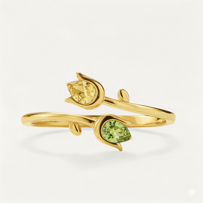 For Friend- We Will Bloom In Our Own Lives Birthstones Tulip Ring