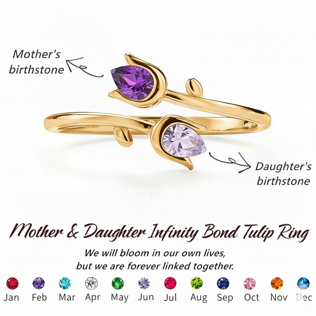 Mother&Daughter Double Birthstones Tulip Ring