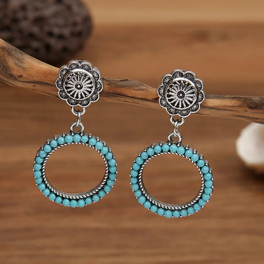 Vintage Bohemian Style Turquoise Concho Hoop Earrings
