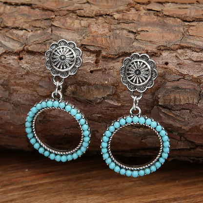 Vintage Bohemian Style Turquoise Concho Hoop Earrings
