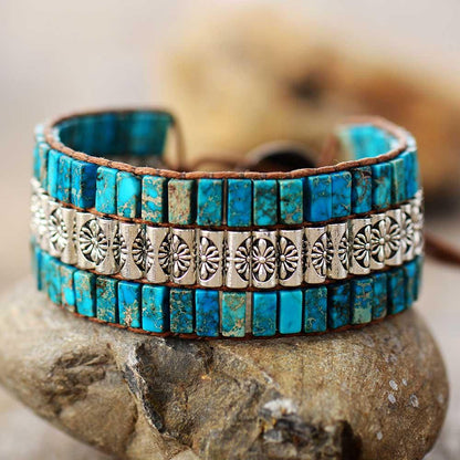Lotus Boho Wrap Jasper Stone Bracelet
