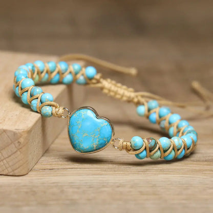 Vintage Boho Beaded Turquoise Heart Charm Bracelet