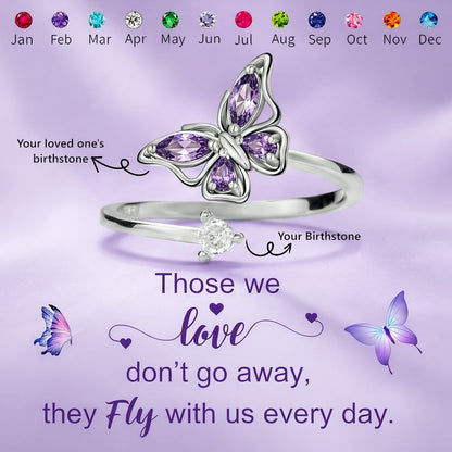 FOR MEMORIAL - THEY FLY WITH US CUSTOM BIRTHSTONE BUTTERFLY RING