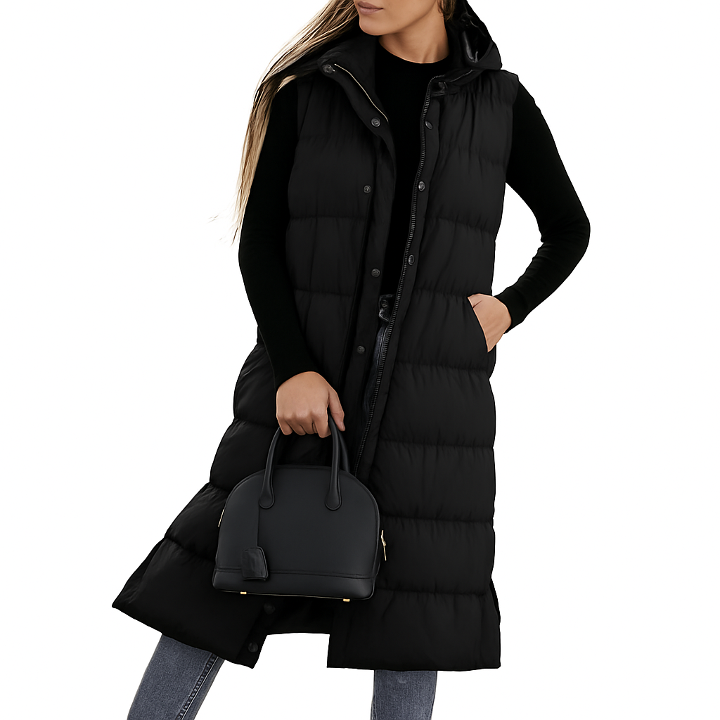 Lumi™ | Puffer Vest Quilted Hooded Maxi Length Button Down