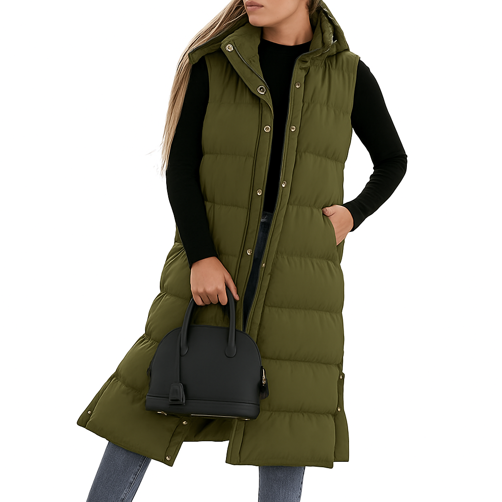 Lumi™ | Puffer Vest Quilted Hooded Maxi Length Button Down