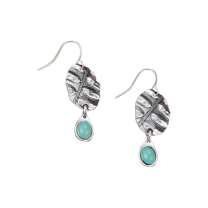 Vintage Botanical Turquoise Oval Leaf Drop Earrings