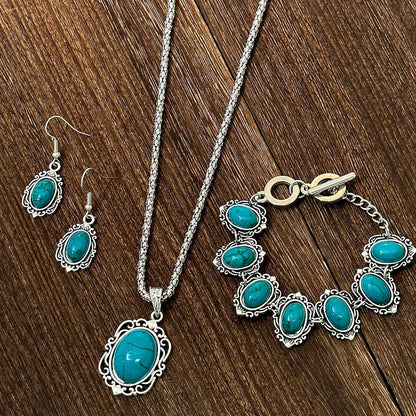 Vintage Bohemian Turquoise Floral Geometric Pattern Jewelry Set