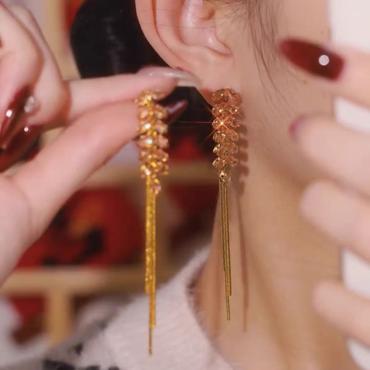 14K Gold-Plated Exquisite Long Wheat Tassel Earrings