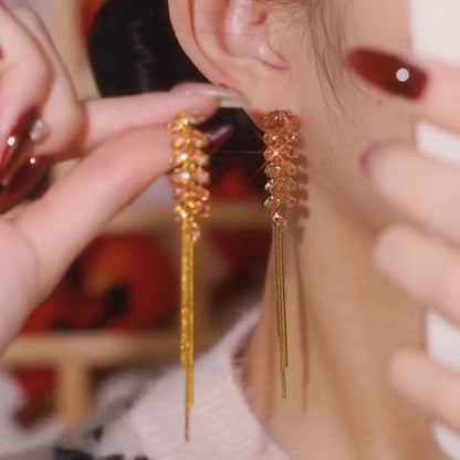 14K Gold-Plated Exquisite Long Wheat Tassel Earrings