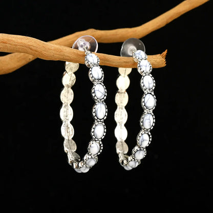 Vintage Oval Silver Hoop Earrings