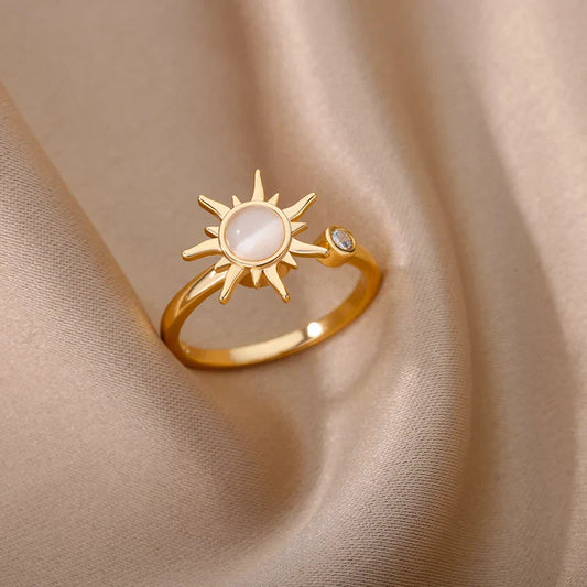 Celestial Sunbeam Moonstone Gold Ring