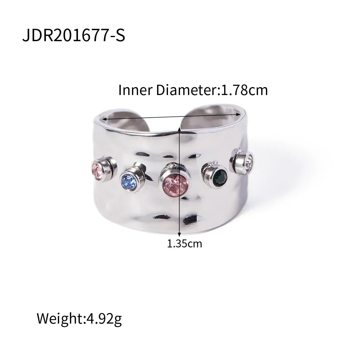 Adjustable Hammered Wide Rainbow Crystal Ring