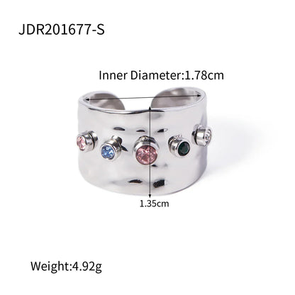 Adjustable Hammered Wide Rainbow Crystal Ring