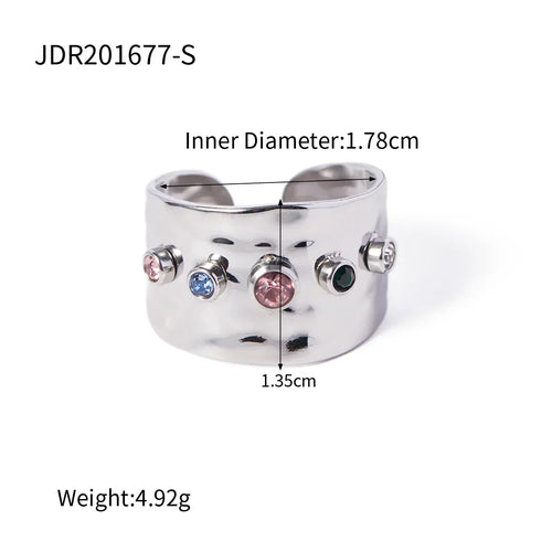 Adjustable Hammered Wide Rainbow Crystal Ring