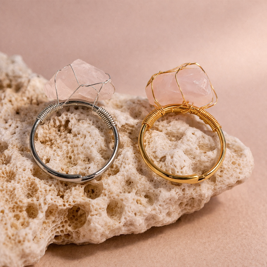Wire Wrapped Raw Crystal Gold Rings