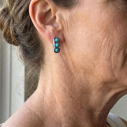 Vintage Chunky Turquoise Bead Hoop Earrings