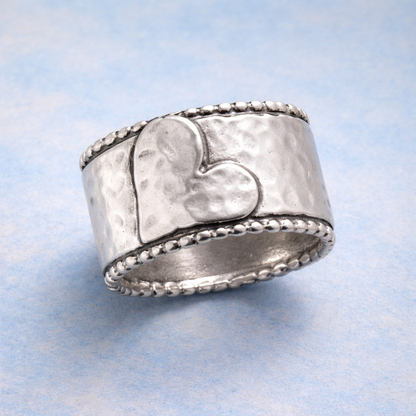 Vintage Handcrafted Silver Plated Wide Band Heart Spinner Ring
