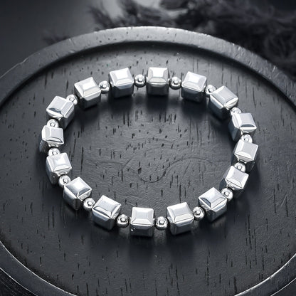Vintage Minimalist Cubic Silver Plated Bead Bracelet