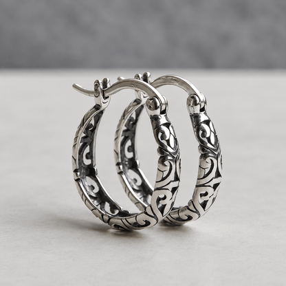 Vintage Irish Celtic Rune Hoop Earrings