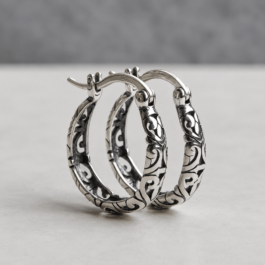 Vintage Irish Celtic Rune Hoop Earrings