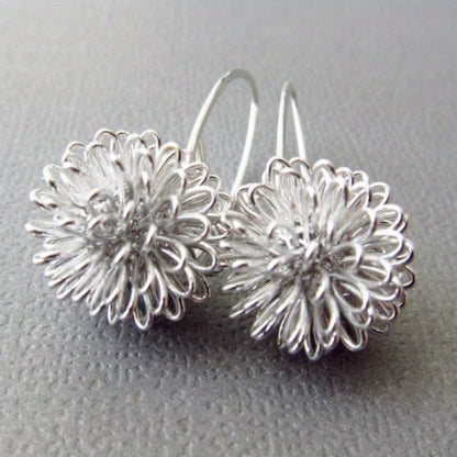 Handcrafted Silver Wire Flower Drop Earrings