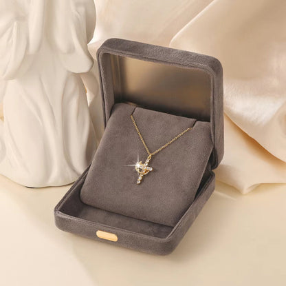 Paved Cross Rotated Crown Necklace