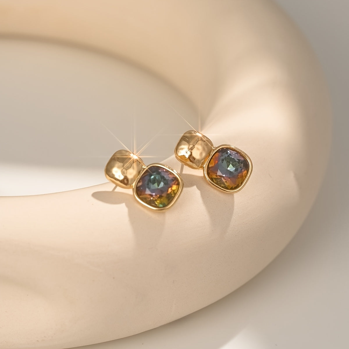 Elegant Geometric Gold Tone Square Earrings