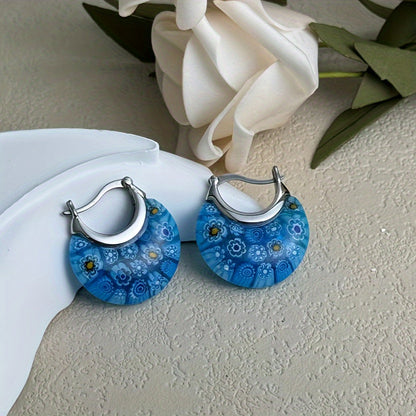 Colorful Millefiori Half-Hoop Earrings