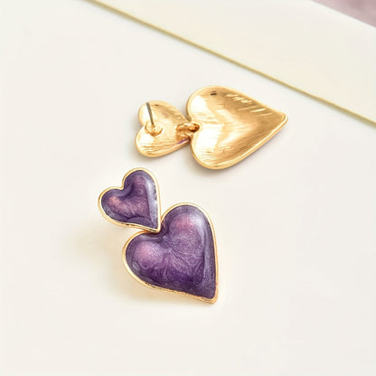 Elegant Bohemian Purple Double Heart Drop Earrings