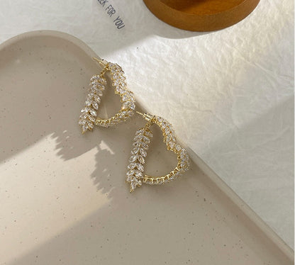 18K Gold-Plated Exquisite Crystal Heart Wheat Earrings