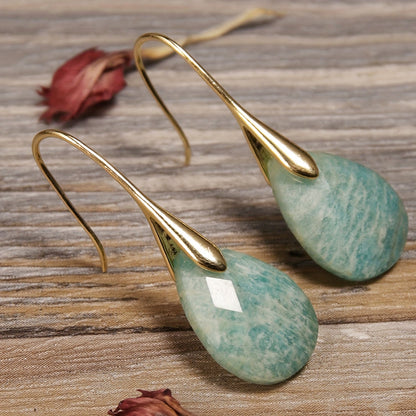 Elegant Natural Stone Amazonite Teardrop Earrings