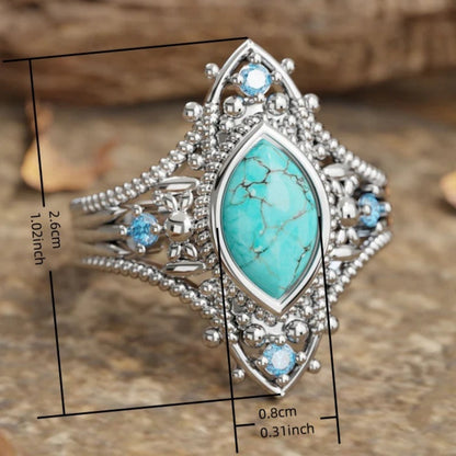 Bohemian Retro Style Blue Crystal Inlaid Turquoise Ring