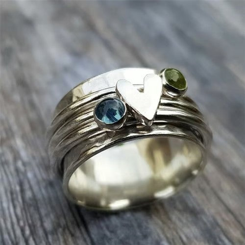 Vintage Silver Color Heart Cubic Zircon Ring