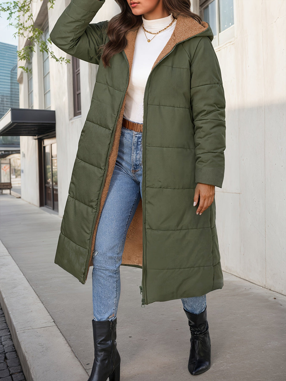 Celeste™ – Plush Quilted Long Hooded Coat