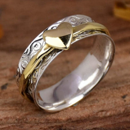 Bohemian Two Tone Heart Spinner Band Ring