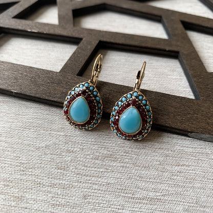 Vintage Teardrop Turquoise Halo Drop Earrings