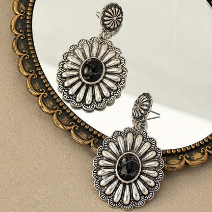 Vintage Bohemian Turquoise Round Pattern Earrings