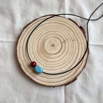 Bohemian Turquoise and Cinnabar Round Beaded Pendant Necklace