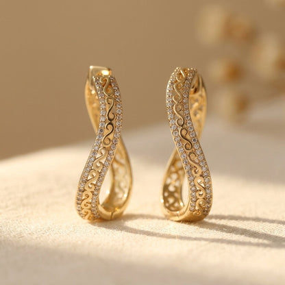 Luxurious Copper Gold Plated Zirconia Circular Hoop Earrings